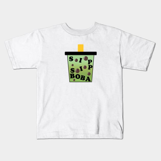 Sip Sip Boba Matcha Green Tea Kids T-Shirt by Kelly Gigi